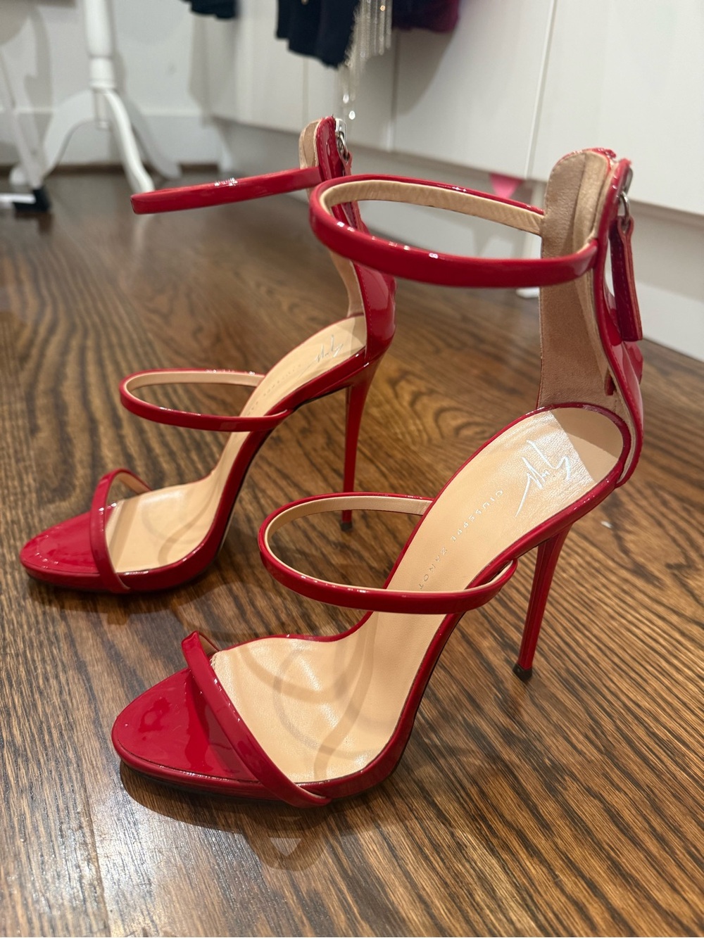 Giuseppe Zanotti Red Patent Triple-Strap Stiletto Sandals